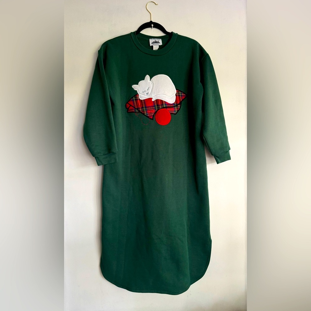 Vintage Metropolitan Fleece‎ Flannel Sleep Shirt Cozy Nightgown Felted Cat S
